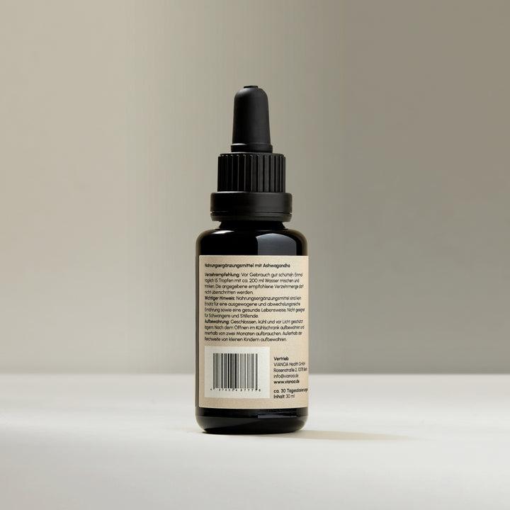 Rückseite der VIANOA Ashwagandha Tropfen