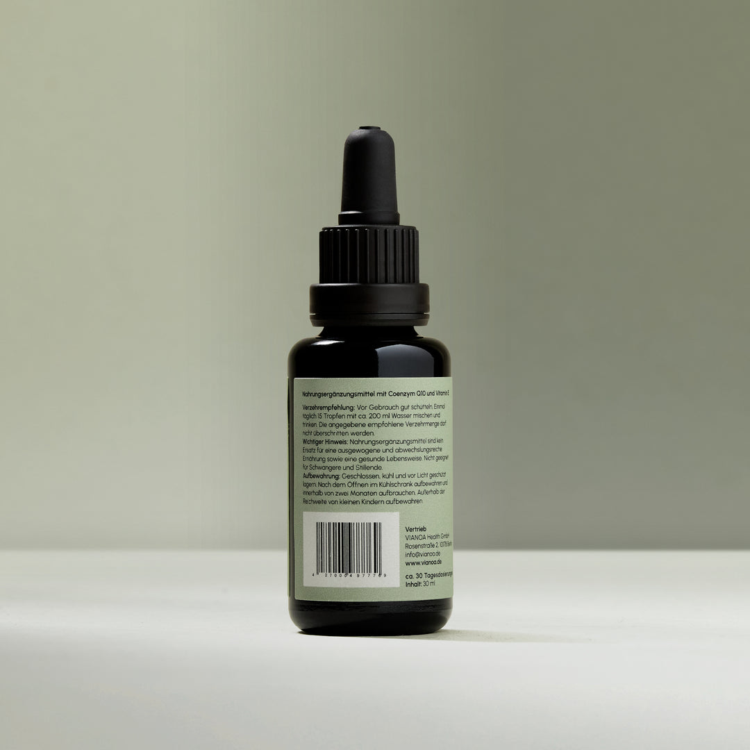 Rückseite der VIANOA Coenzym Q10 & Vitamin E Tropfen