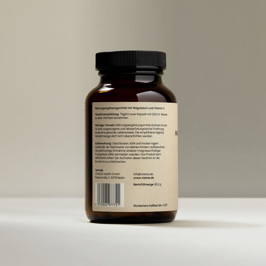 Rückseite der VIANOA Magnesium Komplex Kapseln