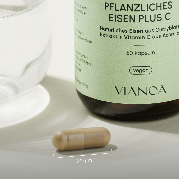 Kapselgröße VIANOA Pflanzliches Eisen plus Vitamin C Kapseln
