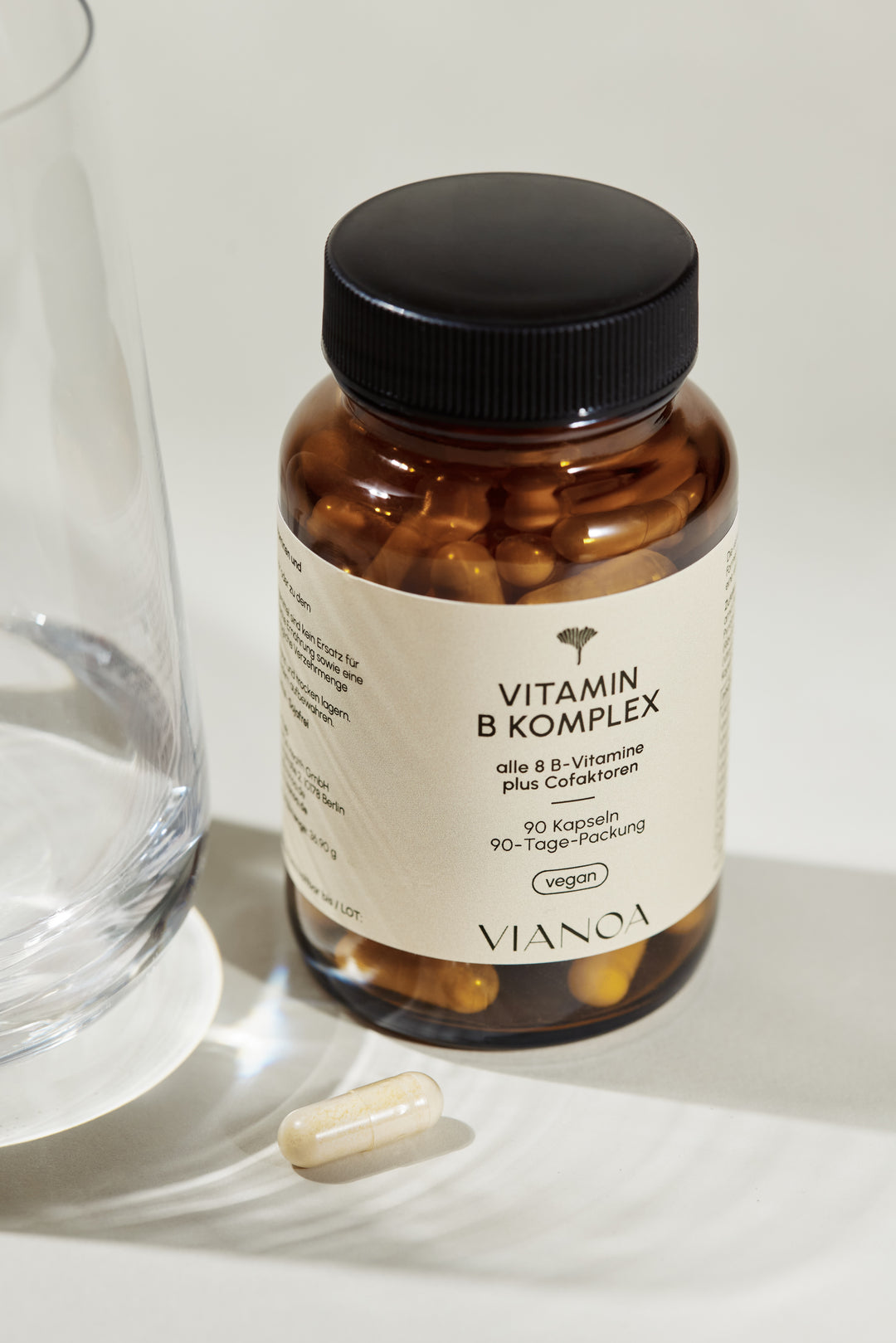 VIANOA Vitamin B Komplex Kapseln mit Glas