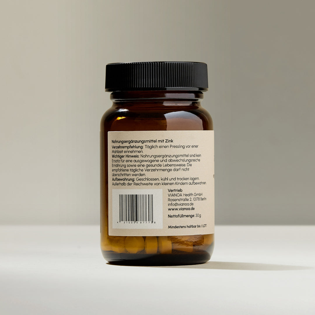 Rückseite der VIANOA Zink Komplex Tabletten