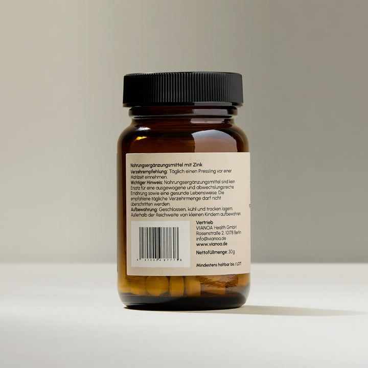 Rückseite der VIANOA Zink Komplex Tabletten